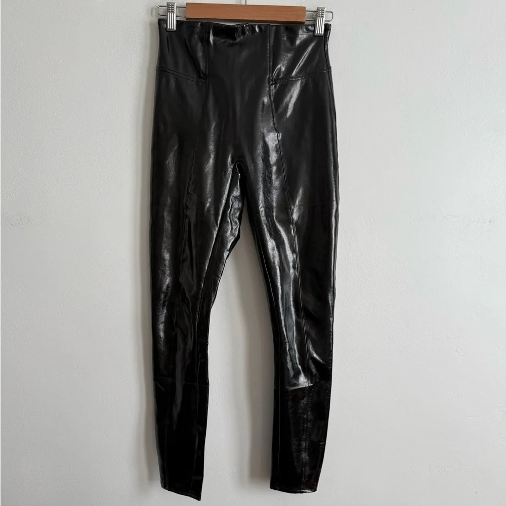SPANX Glossy Black Faux Leather High Waist Leggings Skinny Pants